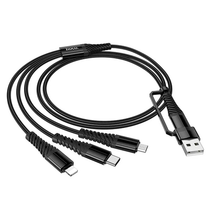 USB-A / USB-C Ladekabel - Lightning / microUSB / USB-C HOCO X123 3in1, 18W, 1m, Schwarz