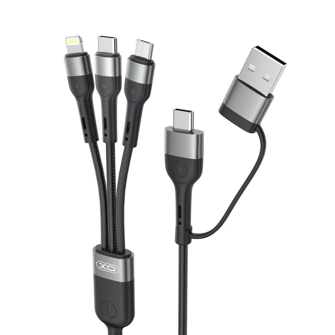 Charging Cable USB-A / USB-C - Lightning / microUSB / USB-C XO Design NB254 3in1, 60W, 1.2m, Black 