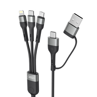 Charging Cable USB-A / USB-C - Lightning / microUSB / USB-C XO Design NB254 3in1, 60W, 1.2m, Black 
