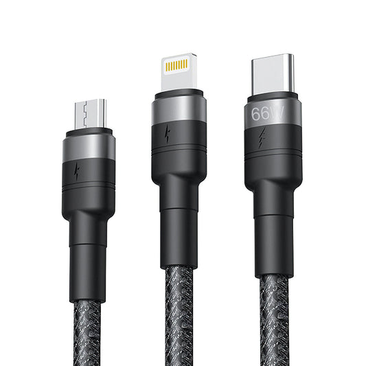 Ladekabel USB-A - Lightning / microUSB / USB-C XO Design NB-Q191 3in1, 66W, 1.2m, Schwarz