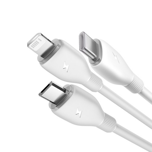 USB-A-Ladekabel - Lightning / microUSB / USB-C Baseus Ultra Fast 3in1, 18W, 1,3 m, Weiß P10376303211-00