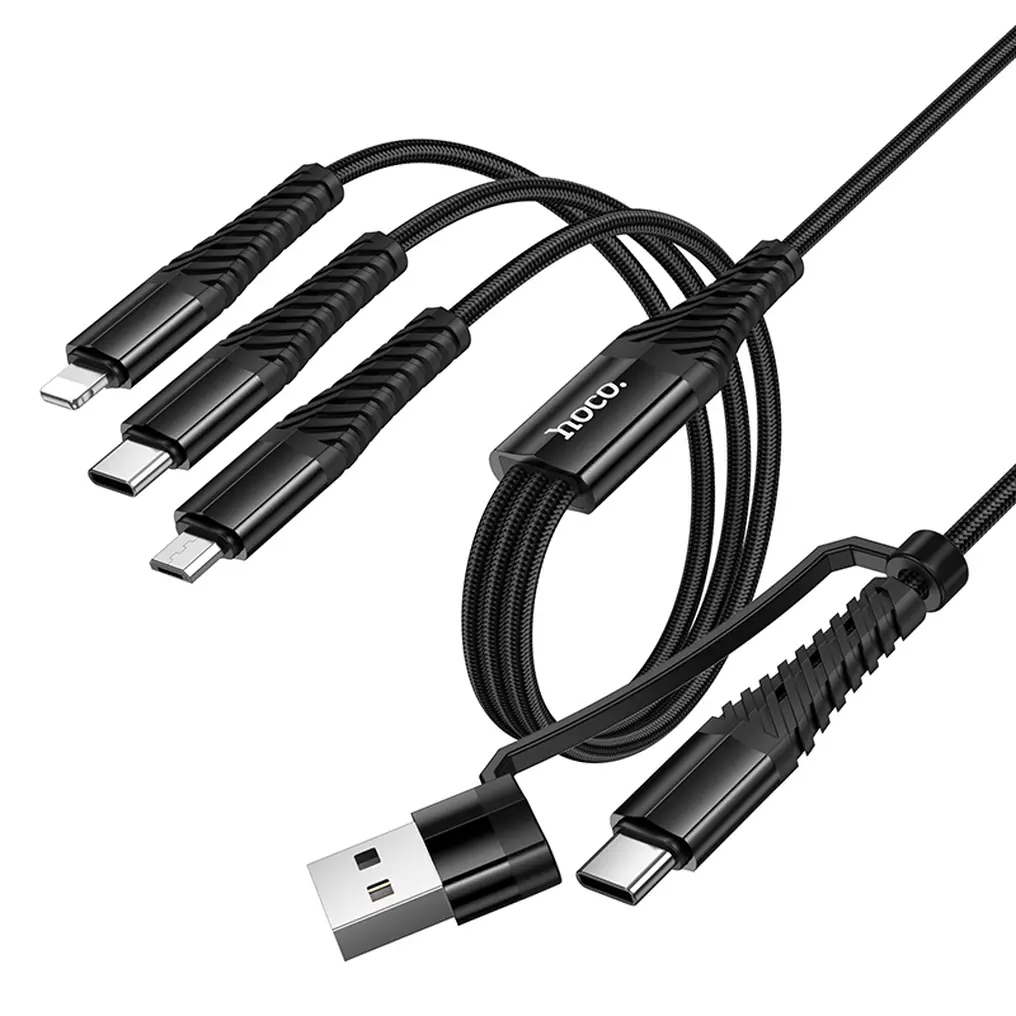 USB-A / USB-C Ladekabel - Lightning / microUSB / USB-C HOCO X123 3in1, 18W, 1m, Schwarz