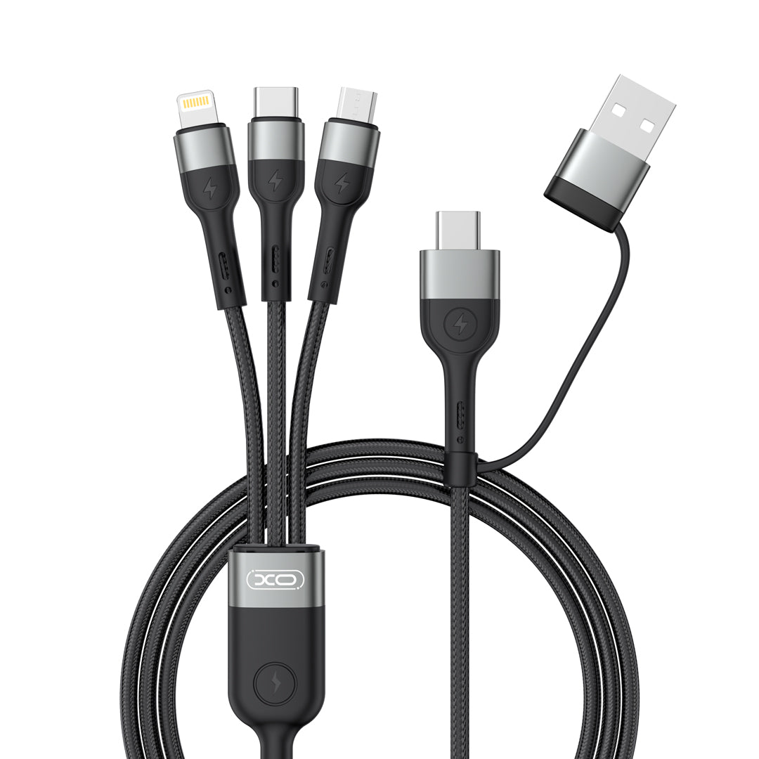 Charging Cable USB-A / USB-C - Lightning / microUSB / USB-C XO Design NB254 3in1, 60W, 1.2m, Black 