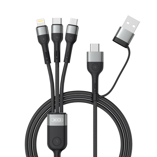 Ladekabel USB-A / USB-C - Lightning / microUSB / USB-C XO Design NB254, 60 W, 1,2 m, Schwarz