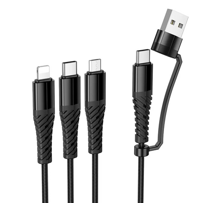 USB-A / USB-C Ladekabel - Lightning / microUSB / USB-C HOCO X123 3in1, 18W, 1m, Schwarz