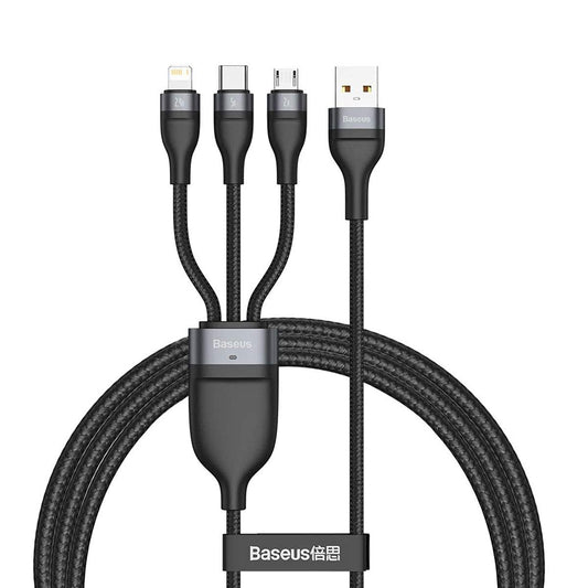 USB-A – Lightning-/Micro-USB-/USB-C-Ladekabel Baseus Flash-Serie, 66 W, 1,2 m, Schwarz CA1T3-G1