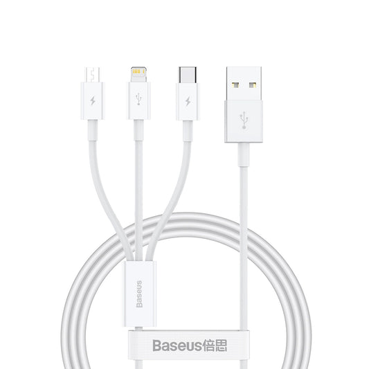 USB-A – Lightning-/Micro-USB-/USB-C-Ladekabel Baseus Superior Series, 20 W, 0,5 m, Weiß