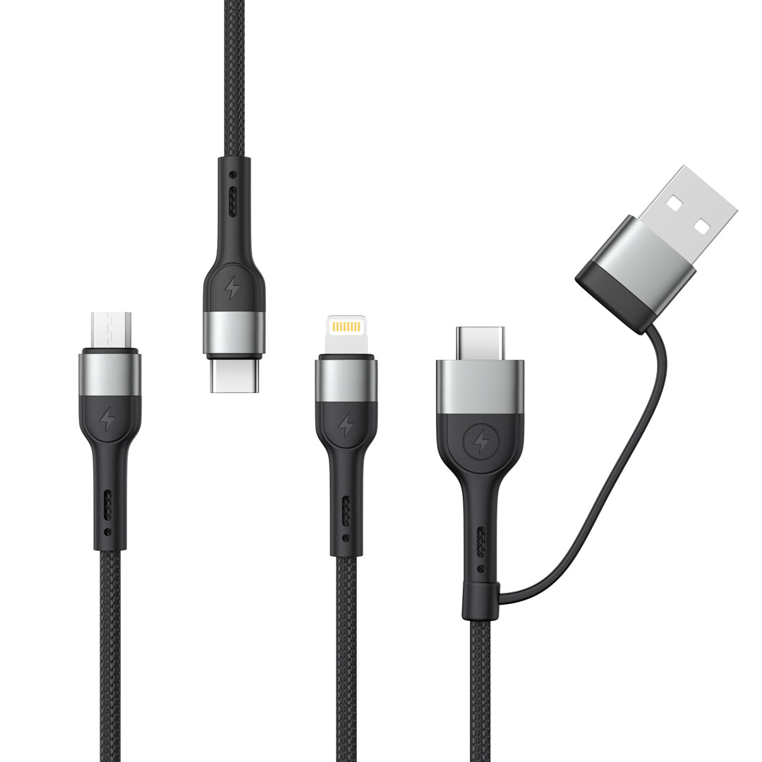 Charging Cable USB-A / USB-C - Lightning / microUSB / USB-C XO Design NB254 3in1, 60W, 1.2m, Black 