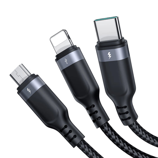 Ladekabel USB-A - Lightning / microUSB / USB-C Joyroom S-A18 3in1, 20W, 0.3m, Schwarz