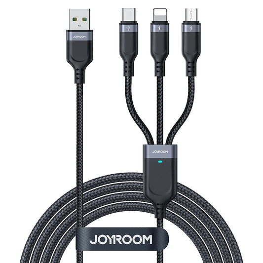 USB-A – Lightning/MicroUSB/USB-C Ladekabel Joyroom S-A18, 18 W, 0,3 m, Schwarz