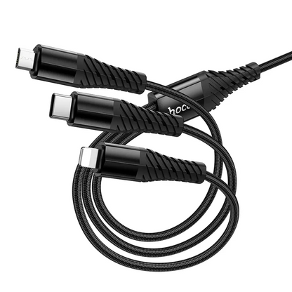 USB-A / USB-C Ladekabel - Lightning / microUSB / USB-C HOCO X123 3in1, 18W, 1m, Schwarz
