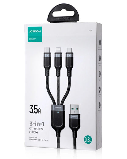 Ladekabel USB-A - Lightning / microUSB / USB-C Joyroom S-A18 3in1, 20W, 0.3m, Schwarz