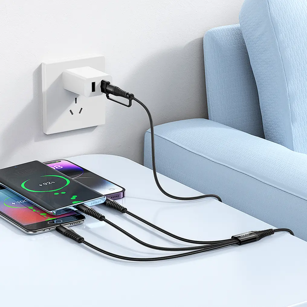 USB-A / USB-C Ladekabel - Lightning / microUSB / USB-C HOCO X123 3in1, 18W, 1m, Schwarz