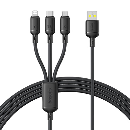 USB-A - Lightning / microUSB / USB-C Baseus Silky 3in1 Ladekabel, 100W, 1.5m, Schwarz P10377705123-00