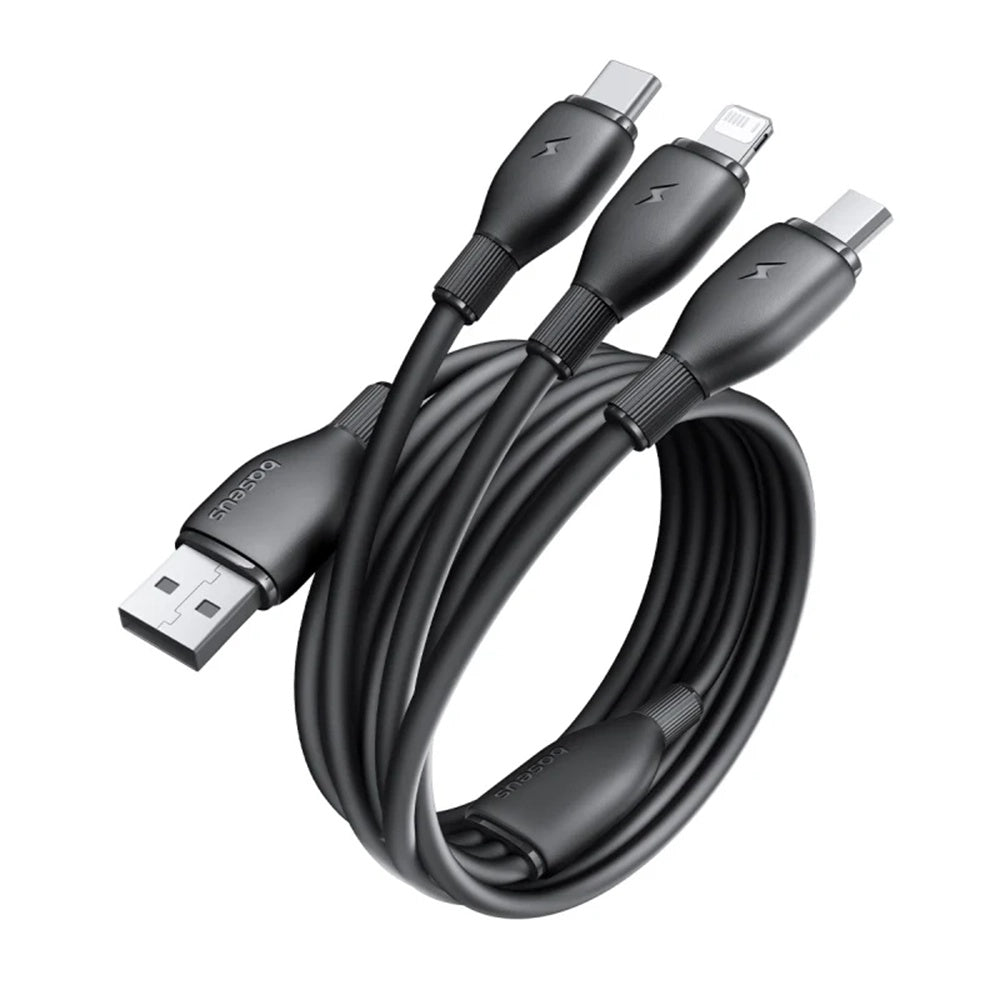 Ladekabel USB-A - Lightning / microUSB / USB-C Baseus Ultra Fast 3in1, 18W, 1.3m, Schwarz P10376303121-00
