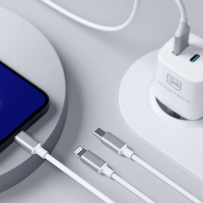 USB-A / USB-C to Lightning / microUSB / USB-C 3MK Hyper 3in1 Charging Cable, 12W, 1.5m, White