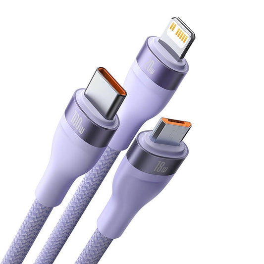 USB-C - Lightning / microUSB / USB-C Ladekabel Baseus Flash Series II 3in1, 100W, 1,5m, Lila CASS030205