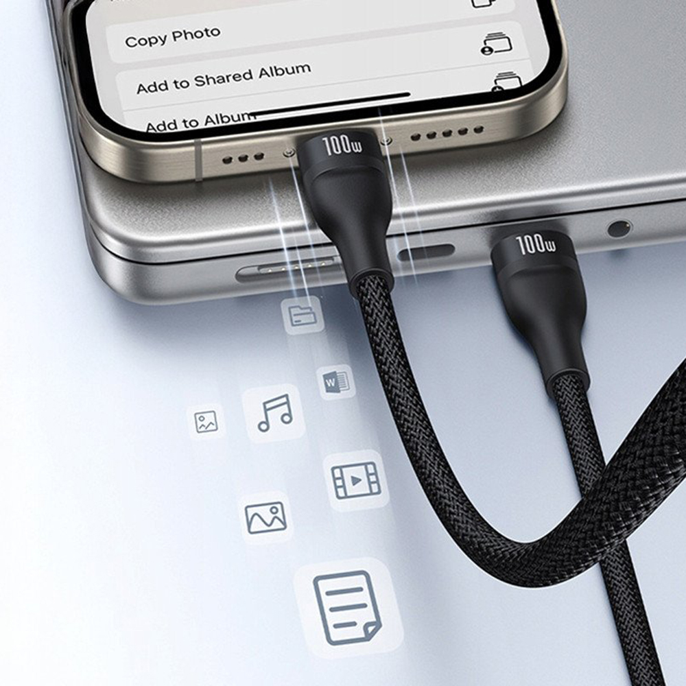 USB-C Charging Cable - Lightning / 2 x USB-C Baseus Flash Series III 3in1, 100W, 1.5m, Black, Resealed P10377502111-00