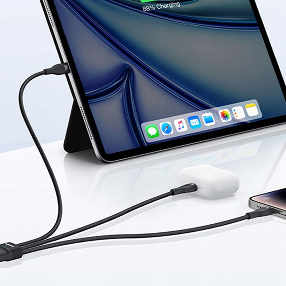 USB-C Charging Cable - Lightning / 2 x USB-C Baseus Flash Series III 3in1, 100W, 1.5m, Black, Resealed P10377502111-00