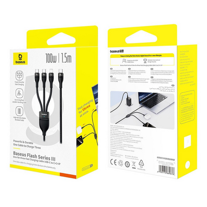 USB-C Charging Cable - Lightning / 2 x USB-C Baseus Flash Series III 3in1, 100W, 1.5m, Black, Resealed P10377502111-00