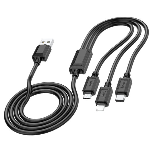 Ladekabel USB-A - Lightning / microUSB / USB-C HOCO X74 3in1, 18W, 1m, Schwarz