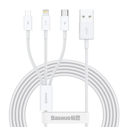 USB-A – Lightning-/Micro-USB-/USB-C-Ladekabel Baseus Superior-Serie, 20 W, 1,2 m, Weiß CAMLTYS-02