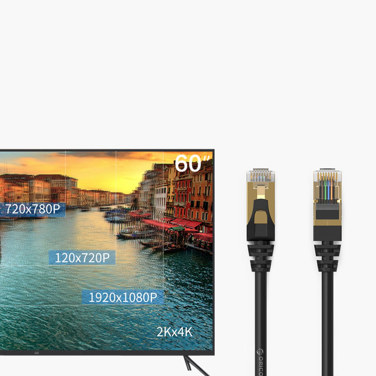 Orico Netzwerkkabel PUG-C7, UTP, Cat7, 2m, Schwarz