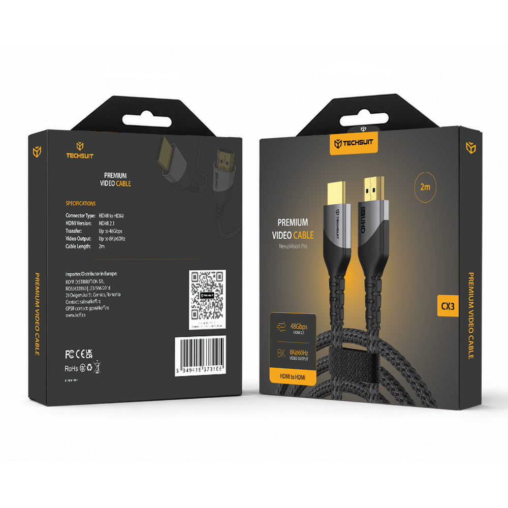 Techsuit NexusVision Pro CX3 Videokabel, HDMI - HDMI, 8K, 2m, Grau