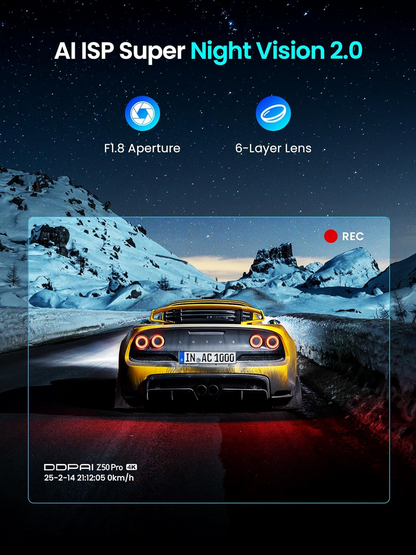 Auto-Dashcam DDPAI Z50 Pro Dual, Vorne Hinten, 4K, Wi-Fi, GPS, 3-Zoll-Display