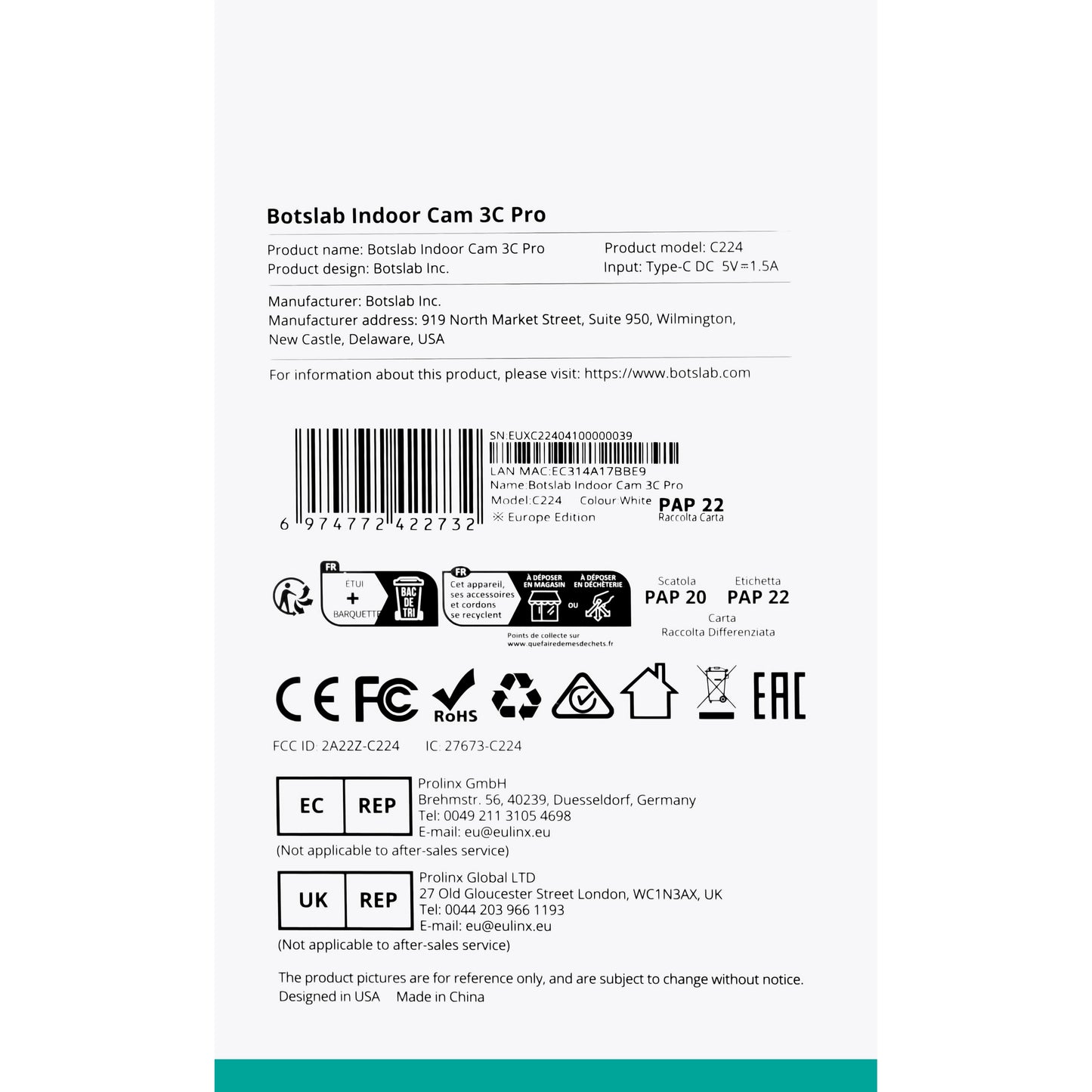 Überwachungskamera Botslab 3C Pro C224, Wi-Fi, 4K, Innenbereich 