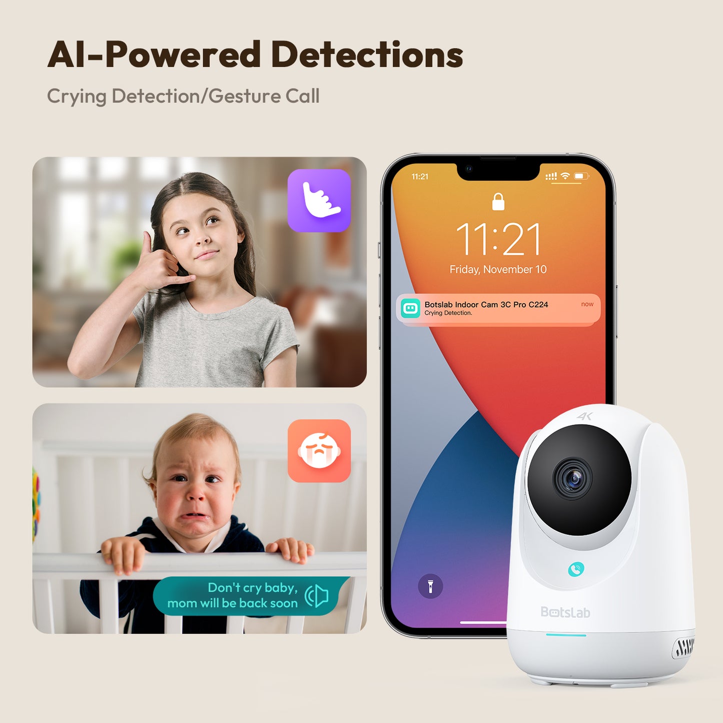 Überwachungskamera Botslab 3C Pro C224, Wi-Fi, 4K, Innenbereich 