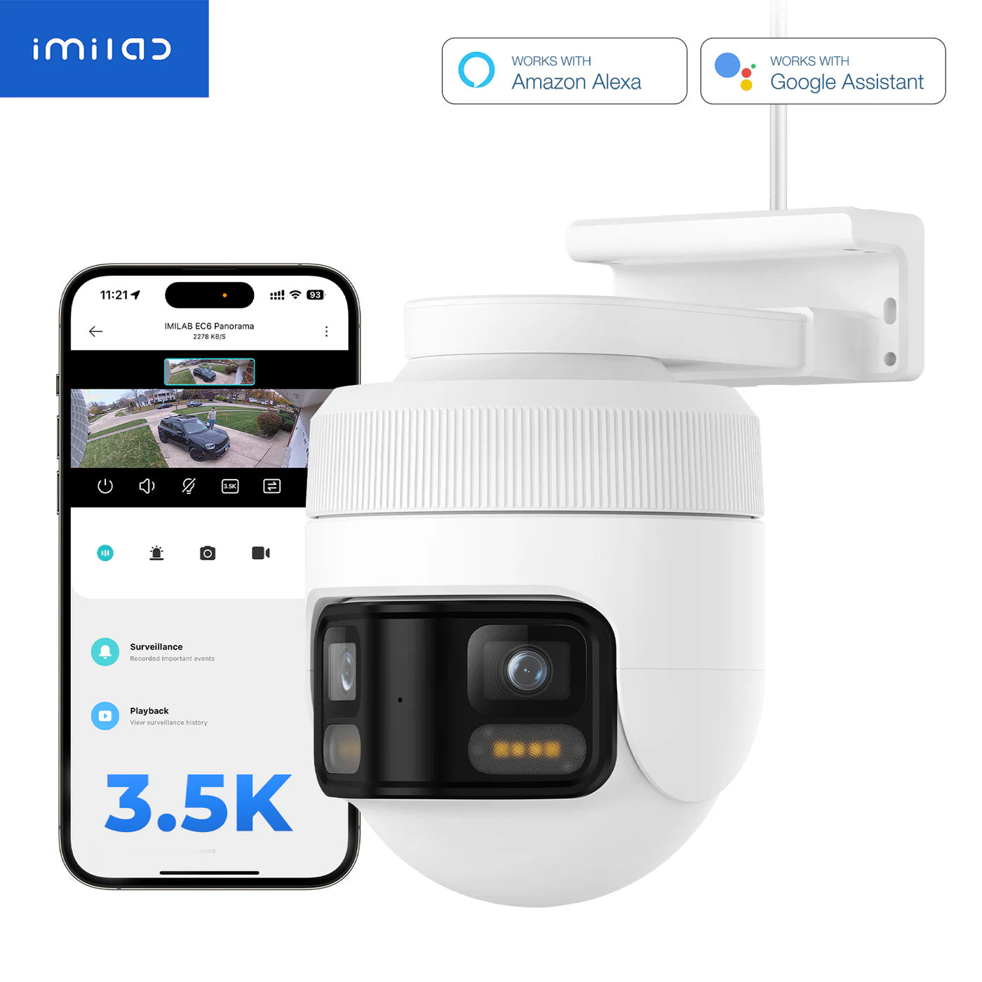 Überwachungskamera iMILAB EC6 Panorama, Wi-Fi, 3.5K, IP66, Außenbereich CMSXJ115A