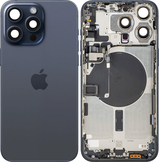 Apple iPhone 15 Pro Max Battery Cover, With Middle Frame, Blue (Blue Titanium), Swap