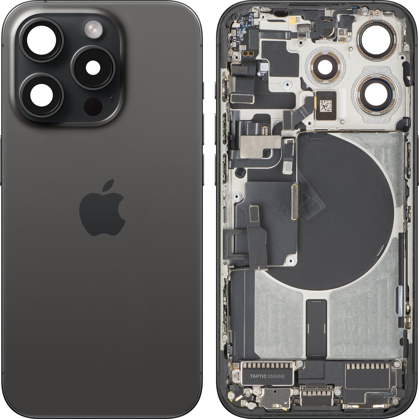 Batteriedeckel Apple iPhone 15 Pro, mit Mittelgehäuse, Komplettteile, Schwarz (Black Titanium), Swap
