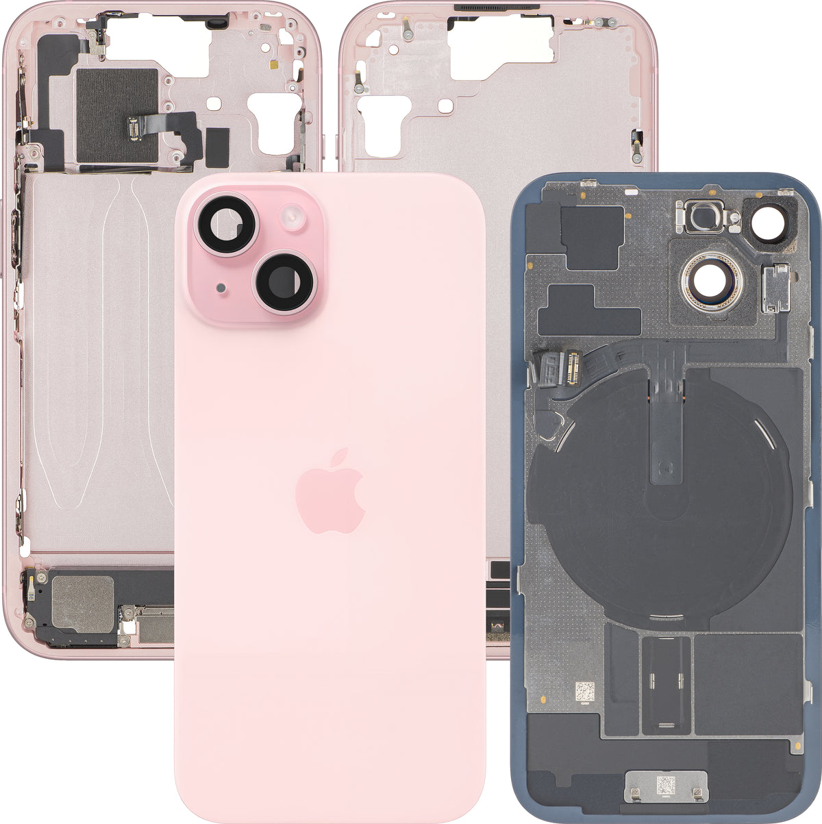 Apple iPhone 15 Batteriedeckel, mit Mittelgehäuse, Komplettteile, Rosa, Premium Swap
