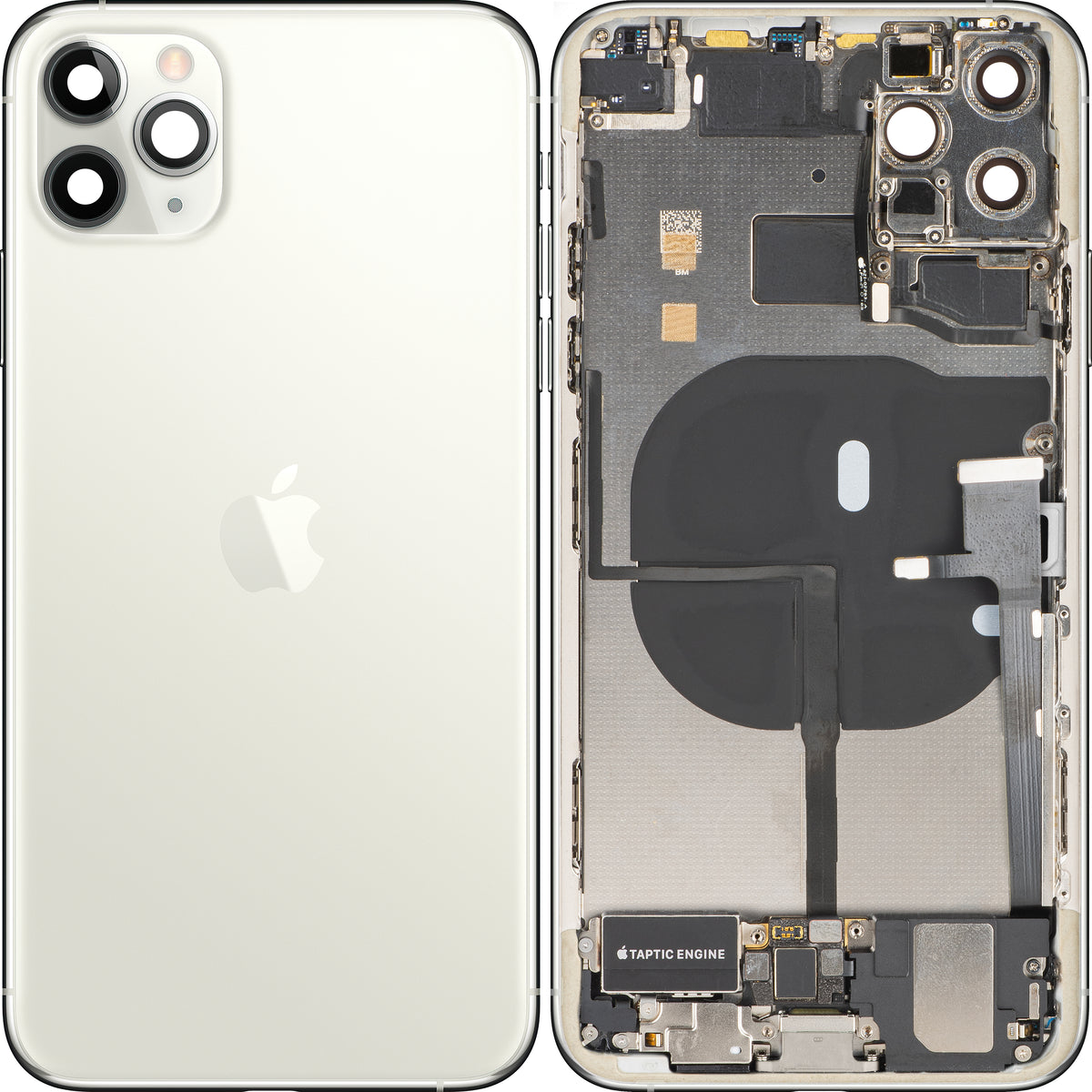 Akkuabdeckung Apple iPhone 11 Pro Max, mit Mittelgehäuse, Komplettteile, Silber (Matt Silber), Premium Swap