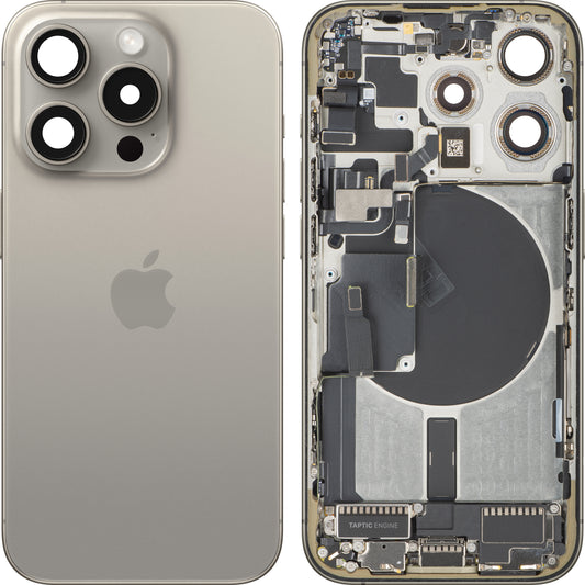 Apple iPhone 15 Pro Akkudeckel mit Mittelgehäuse, US-Version, Beige (Naturtitan), Swap