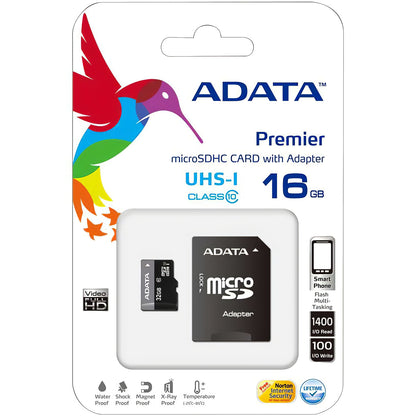 microSDHC-Speicherkarte Adata Premier, 16 GB, Klasse 10 / UHS-1 U1, mit Adapter AUSDH16GUICL10-RA1