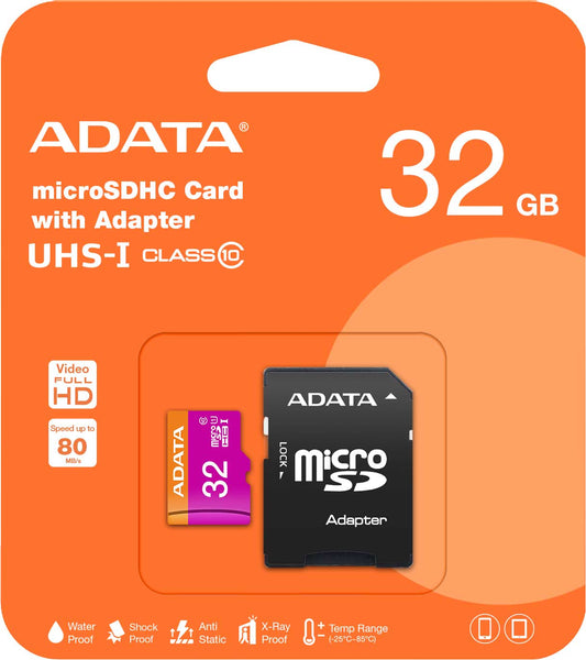 Adata microSDHC Speicherkarte, 32Gb, Klasse 10 / UHS-1 U1, mit Adapter AUSDHDH32GUICL10-RA1