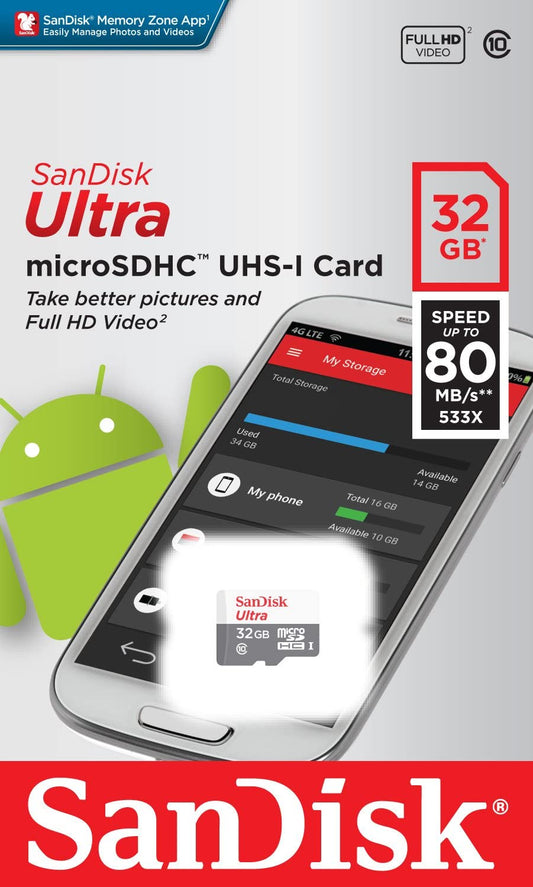 SanDisk Ultra Android microSDHC Speicherkarte, 32Gb, Klasse 10 / UHS-1 U1 SDSQUNR-032G-GN3MN SDSQUNR-032G-GN3MN