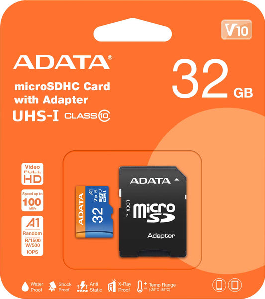 Adata microSDXC Speicherkarte, 32Gb, Klasse 10 / UHS-1 U1, mit Adapter AUSDH32GUICL10A1-RA1 AUSDH32GUICL10A1-RA1