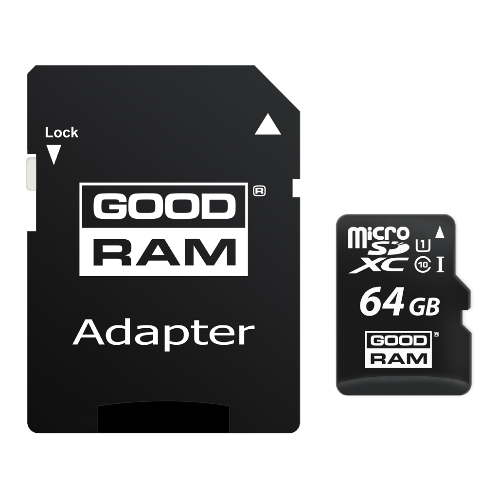 microSDXC Speicherkarte GoodRam, 64GB, Klasse 10 / UHS-1 U1, mit Adapter M1AA-0640R12