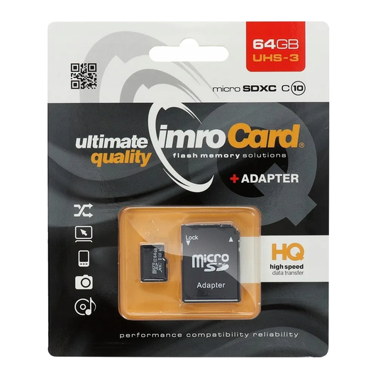 Imro microSDXC Speicherkarte, 64GB, Klasse 10 / UHS-1 U3, mit Adapter