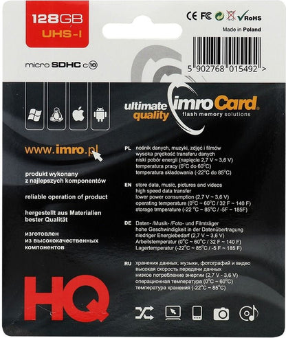 Imro microSDXC Memory Card, 128GB, Class 10 / UHS-1 U1, With Adapter