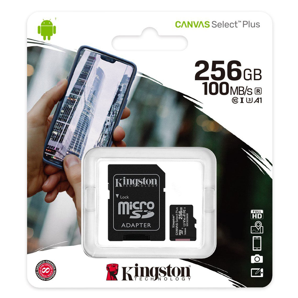 Speicherkarte microSDXC Kingston Canvas Select Plus Android A1, 256 GB, Klasse 10 / UHS-1 U1, mit Adapter SDCS2/256 GB