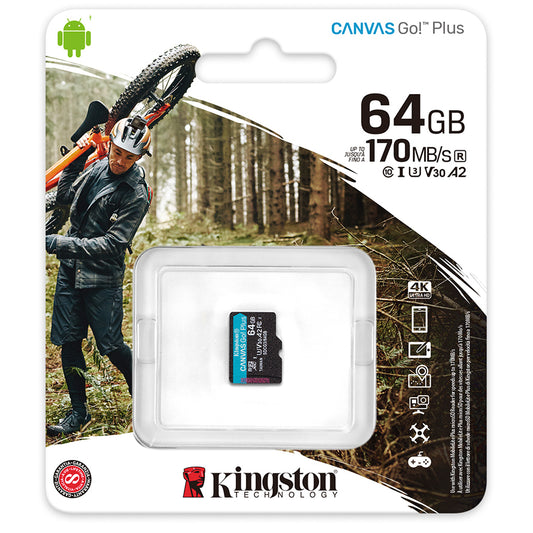 Speicherkarte microSDXC Kingston Canvas Go Plus, 64Gb, Klasse 10 / UHS-1 U3 SDCG3/64GBSP 