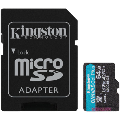 Speicherkarte microSDXC Kingston Canvas Go Plus, 64 GB, Klasse 10 / UHS-1 U3, mit Adapter SDCG3/64 GB