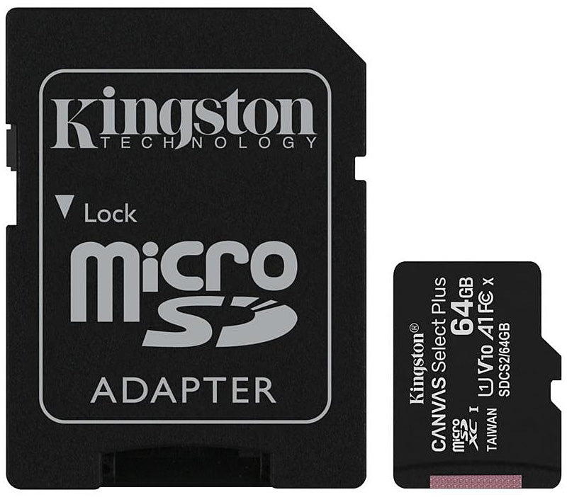 Speicherkarte microSDXC Kingston Canvas Select Plus Android A1, 64 GB, Klasse 10 / UHS-1 U1, mit Adapter SDCS2/64 GB