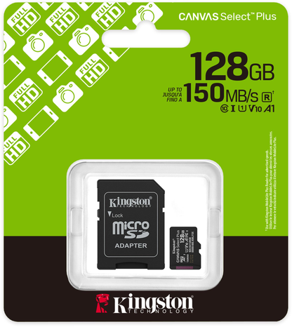 Kingston Canvas Select Plus Android A1 microSDXC Memory Card, 128Gb, Class 10 / UHS-1 U1, With Adapter SDCS3/128GB