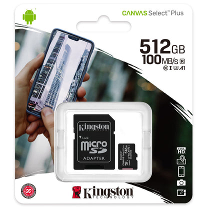 Speicherkarte microSDXC Kingston Canvas Select Plus, 512 GB, Klasse 10 / UHS-1 U3, mit Adapter SDCS2/512 GB 